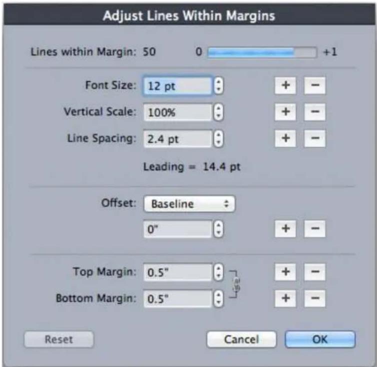 QUARK XPress 2015 - Adjust Lines Within Margins dialog box - 1