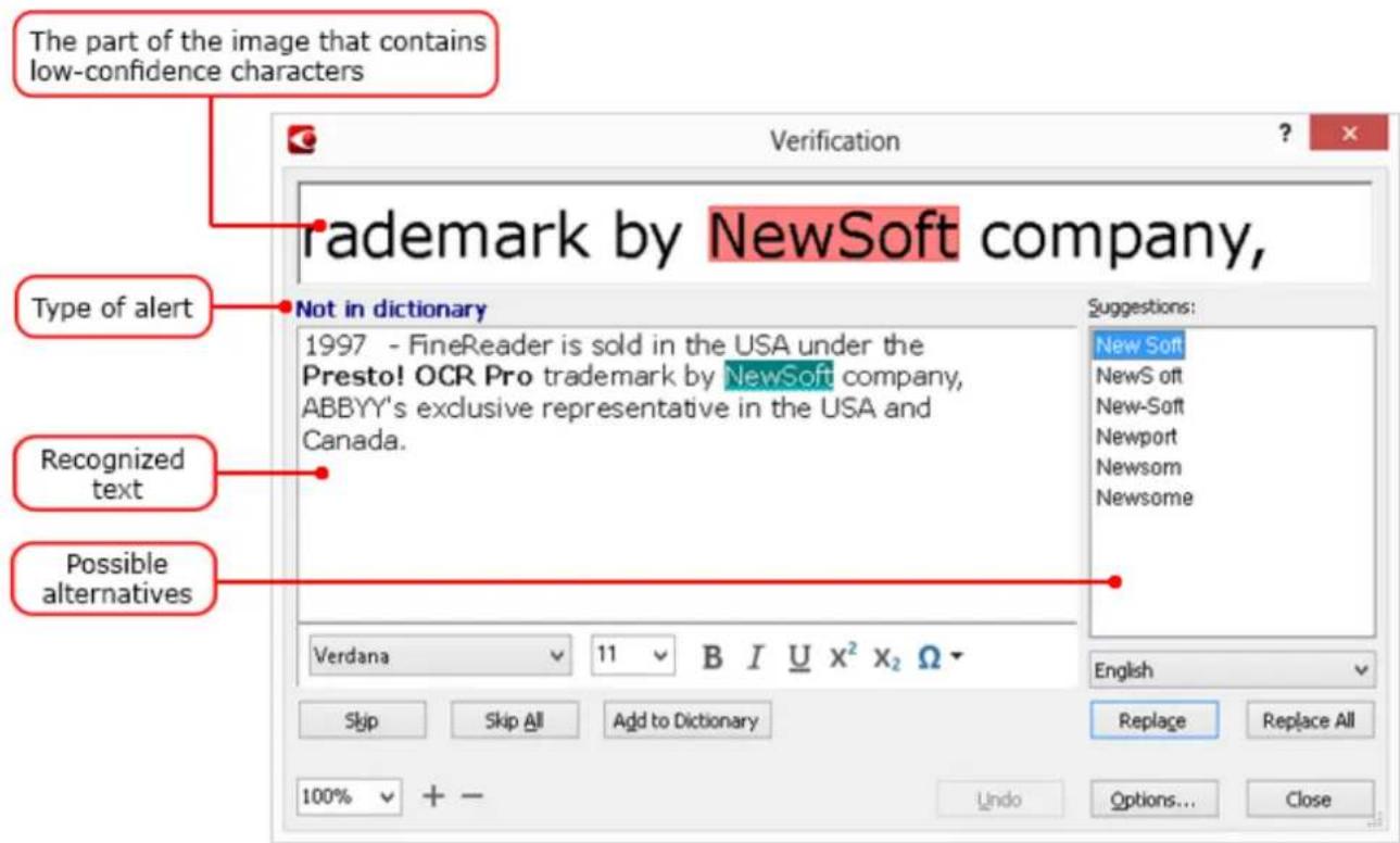 ABBYY FineReader 12.0 - Checking the recognized text in the Verification dialog box - 1