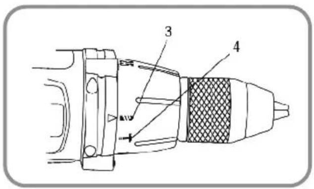 Technical diagram of a mechanical device with labeled parts 3 and 4, showing internal components and assembly.