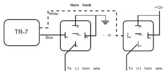TR-7 Blue Horn honk White 87 87a 85 - or +12v To (-) horn wire 30 37 37a 30 To (+) horn wire