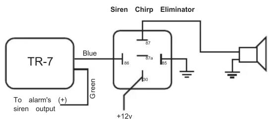 Siren Chirp Eliminator TR-7 Blue Green To alarm's (+) siren output +12v 86 87a 85 B0