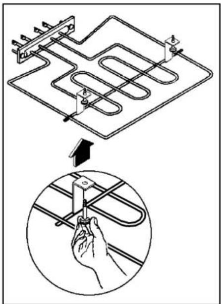 Diagram illustrating a mechanical or electrical system with labeled components and an arrow indicating direction, plus a magnified view of a hand holding a component.