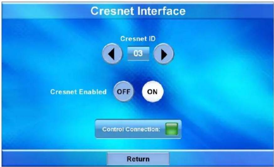 Cresnet Interface Cresnet ID 03 Cresnet Enabled OFF ON Control Connection: Return