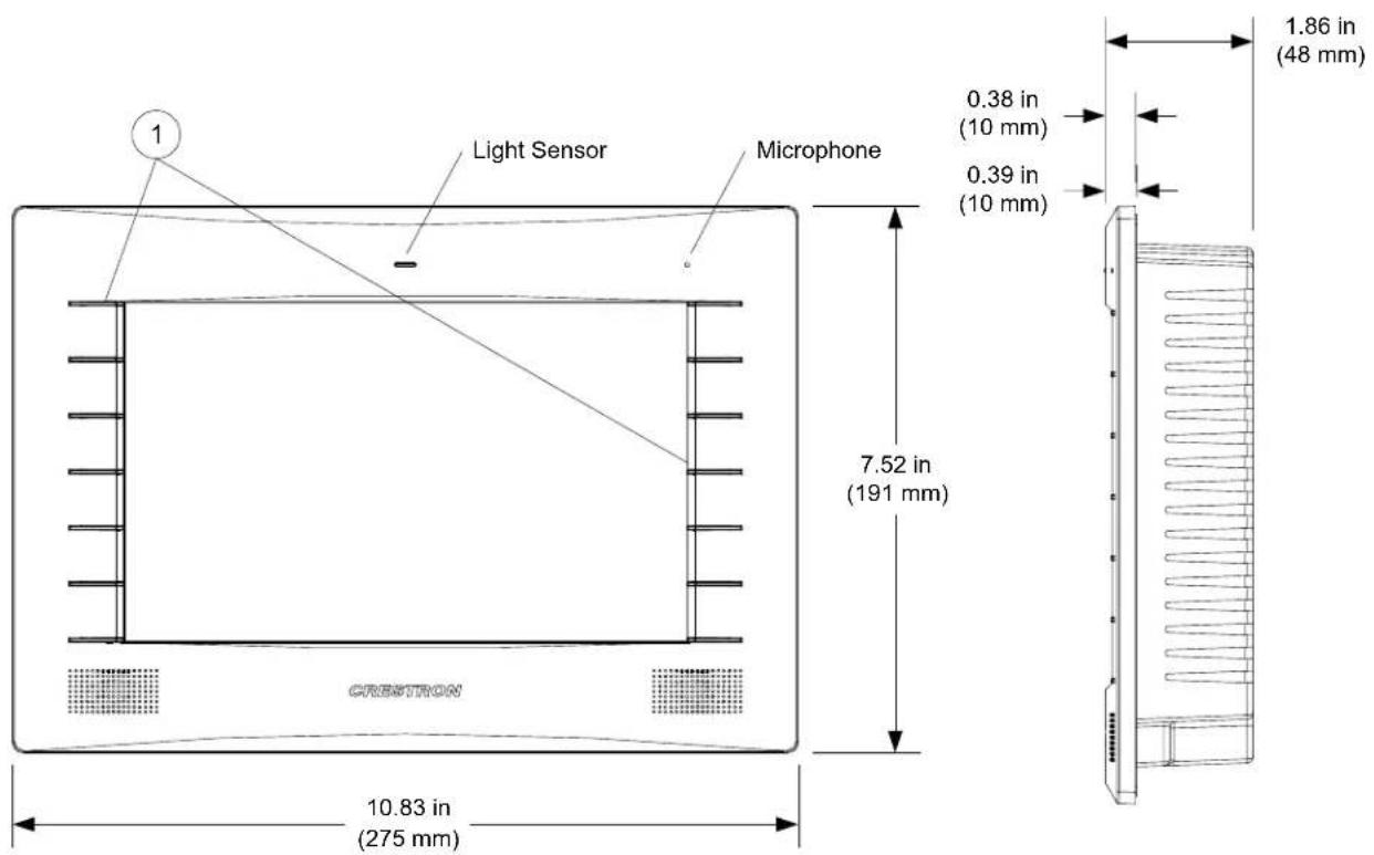 Light Sensor Microphone 1 0.38 in (10 mm) 0.39 in (10 mm) 7.52 in (191 mm) CRESTRON 10.83 in (275 mm) 1.86 in (48 mm)