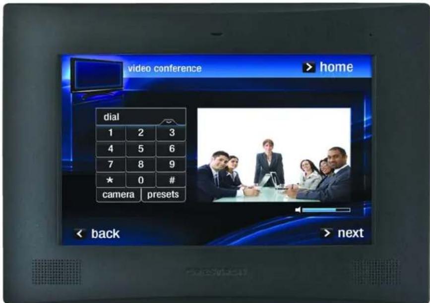 video conference > home dial 1 2 3 4 5 6 7 8 9 * 0 # camera presets < back > next