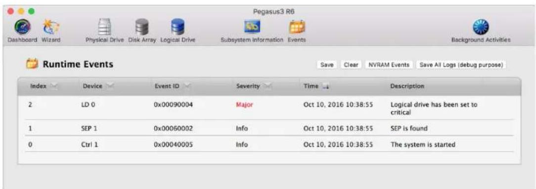 Promise Technology Pegasus3 R4 - Viewing Runtime Events - 1