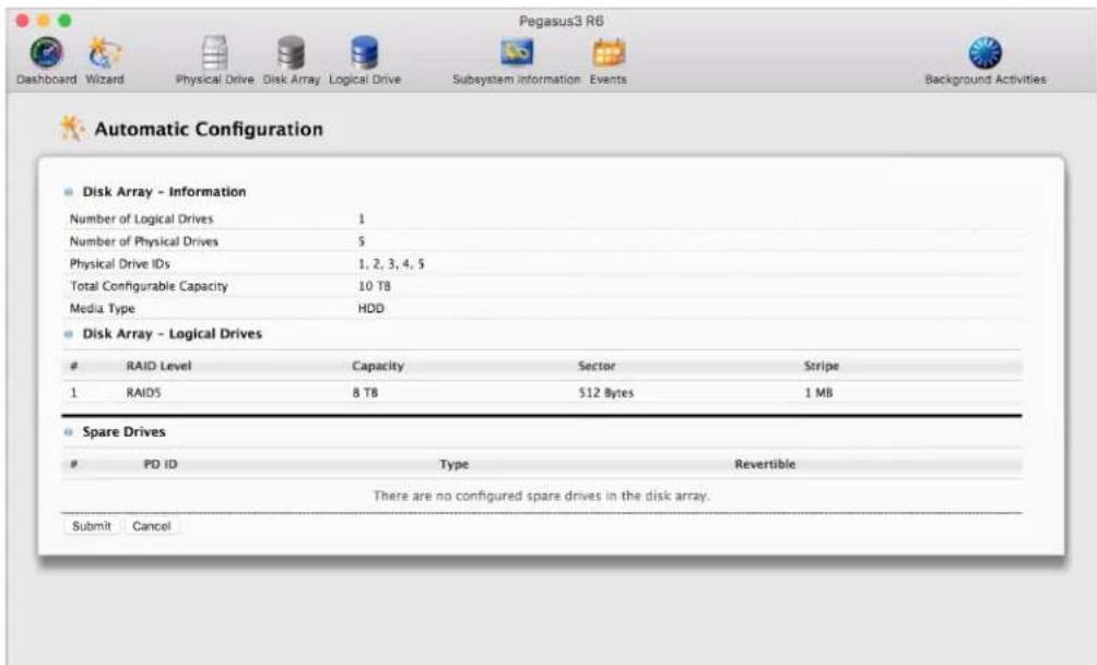 Promise Technology Pegasus3 R4 - Automatic Configuration dialog box - 1