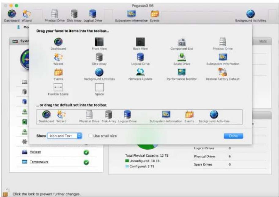 Promise Technology Pegasus3 R4 - Customizing the Toolbar - 1