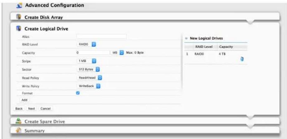 Promise Technology Pegasus3 R4 - Advanced Configuration - Create Logical Drive - 1