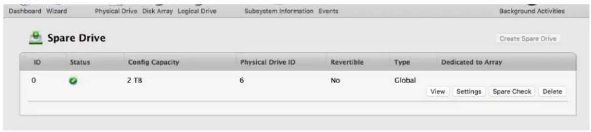 Promise Technology Pegasus3 R4 - Viewing a List of Spare Drives - 1