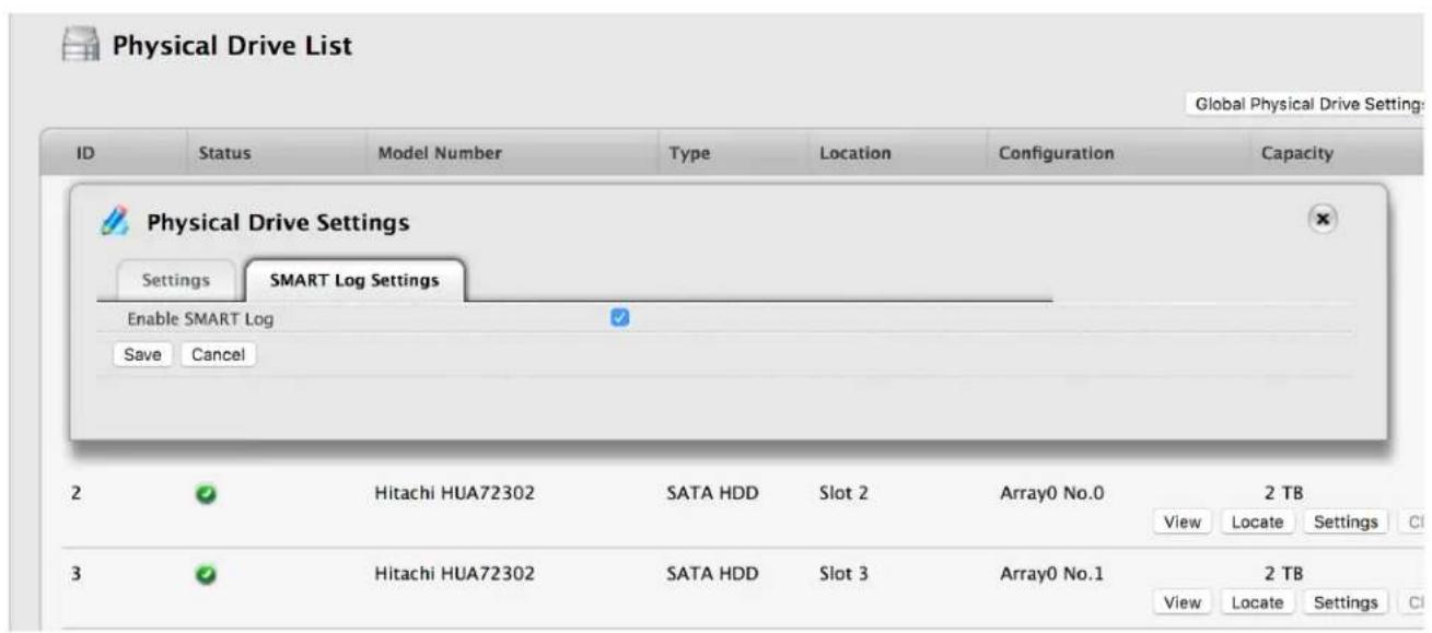 Promise Technology Pegasus3 R4 - Making Physical Drive SMART Log Settings - 1
