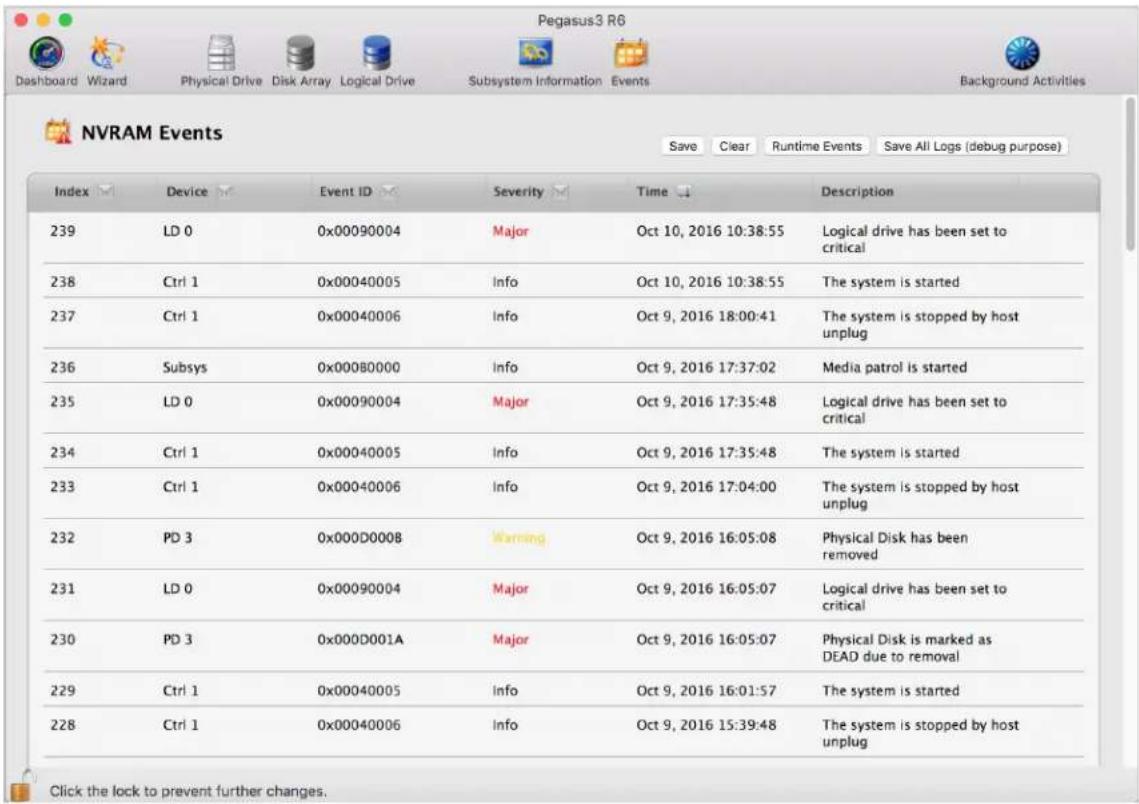 Promise Technology Pegasus3 R4 - View NVRAM Events - 1