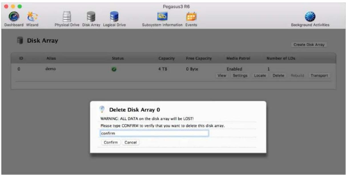 Promise Technology Pegasus3 R4 - Delete a Disk Array - 1
