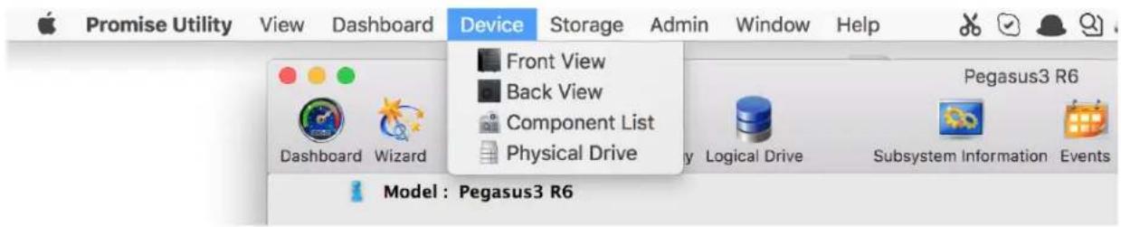 Promise Technology Pegasus3 R4 - Device menu options on Mac - 1