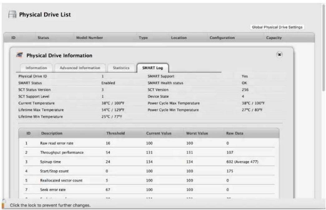 Promise Technology Pegasus3 R4 - Viewing Physical Drive SMART Log Information - 1