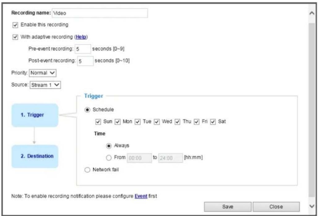 Vivotek Fisheye FE9582-EHNV - Recording Settings - 1