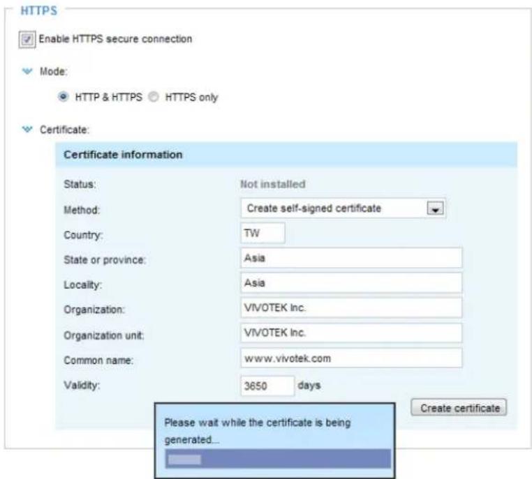 Vivotek Fisheye FE9582-EHNV - Create self-signed certificate - 1