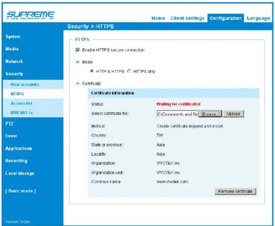 Vivotek Fisheye FE9582-EHNV - Create certificate request and install - 8