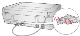 Diagramm eines Druckers mit Kabel und Stecker, das die interne Verkabelung und eine vergrößerte Ansicht des Steckers zeigt (kein Text oder Symbole vorhanden)