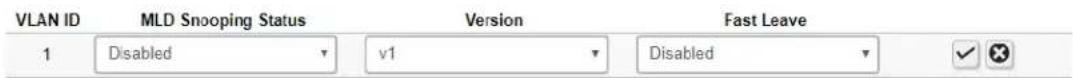 VLAN ID MLD Snooping Status Version Fast Leave 1 Disabled v1 Disabled