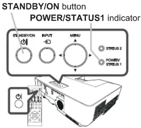 STANDBY/ON button POWER/STATUS1 indicator STANDBY/ON INPUT MENU STATUS 2 POWBSV STATUS 1