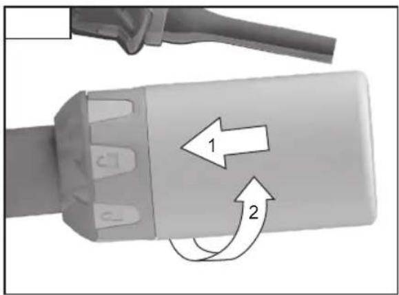Diagram showing a device with labeled arrows indicating movement or force, numbered 1 and 2.