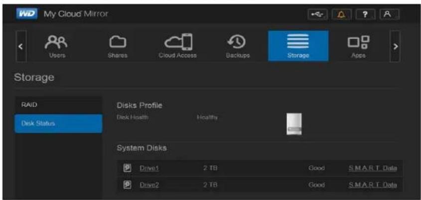 WESTERN DIGITAL My Cloud Mirror WDBWVZ0060JWT - Disk Status - 1