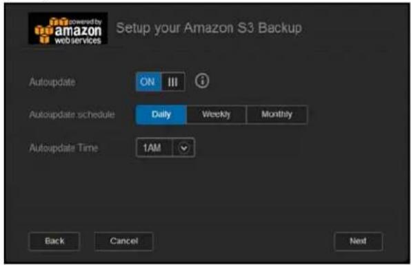 WESTERN DIGITAL My Cloud Mirror WDBWVZ0060JWT - Click the toggle button III to activate the Autoupdate feature. This automatically updates your backup based on a schedule you create. - 1