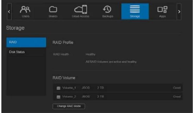 WESTERN DIGITAL My Cloud Mirror WDBWVZ0060JWT - Viewing the Current RAID Mode - 1