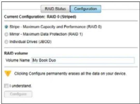 WESTERN DIGITAL My Book Duo WDBLWE0160JCH - Changing the Device Configuration - 1