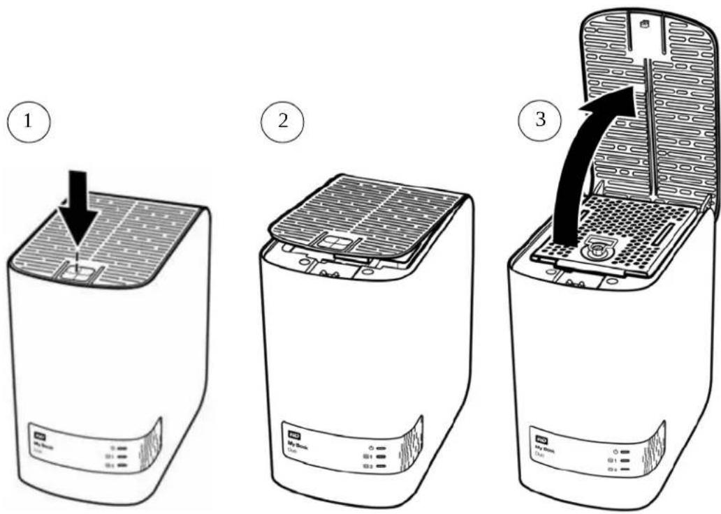 WESTERN DIGITAL My Book Duo WDBLWE0160JCH - Removing and Replacing the Drive - 1