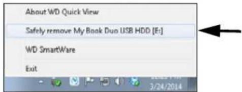 WESTERN DIGITAL My Book Duo WDBLWE0160JCH - Safely Disconnecting the Device - 1