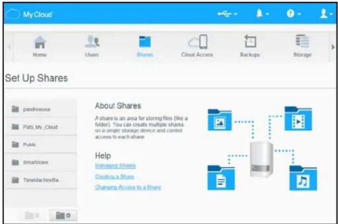 WESTERN DIGITAL My Cloud Mirror WDBWVZ0160JWT - Viewing a List of Shares - 1