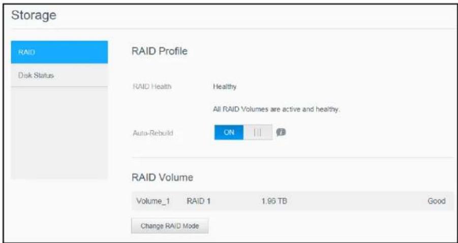 WESTERN DIGITAL My Cloud Mirror WDBWVZ0160JWT - Viewing the Current RAID Mode - 1