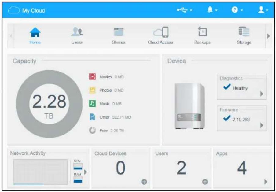 WESTERN DIGITAL My Cloud Mirror WDBWVZ0160JWT - Viewing Device Status and Making Updates on the Home Page - 1