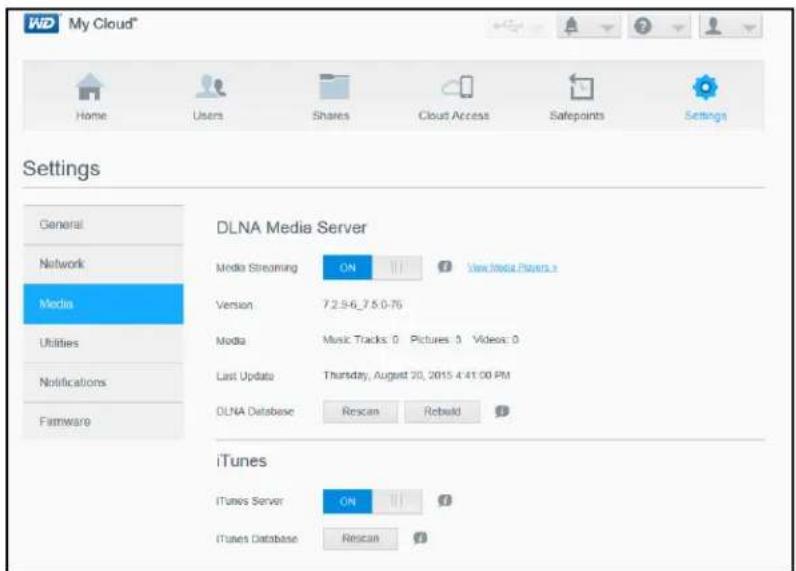 WESTERN DIGITAL My Cloud WDBCTL0080HWT - Enabling/Disabling DLNA and iTunes - 1