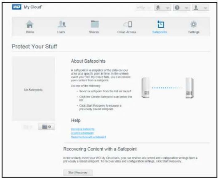 WESTERN DIGITAL My Cloud WDBCTL0080HWT - To create a safepoint for your My Cloud device: - 1
