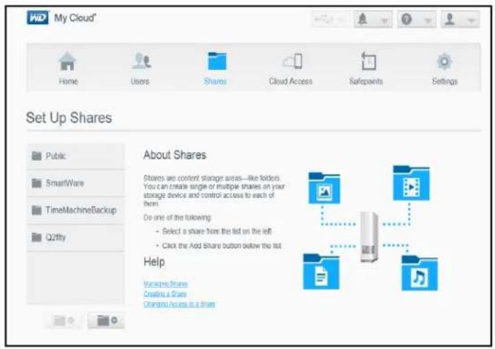 WESTERN DIGITAL My Cloud WDBCTL0080HWT - Viewing a List of Shares - 1