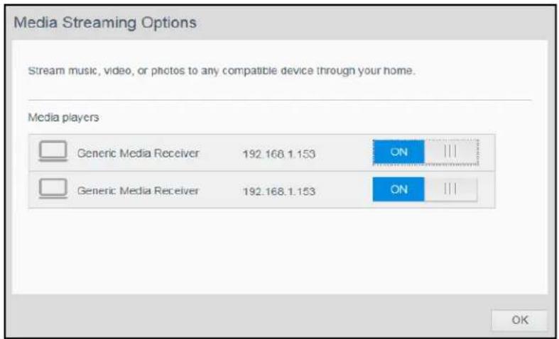 WESTERN DIGITAL My Cloud WDBCTL0080HWT - To view all players on the LAN and enable or disable streaming to them: - 1