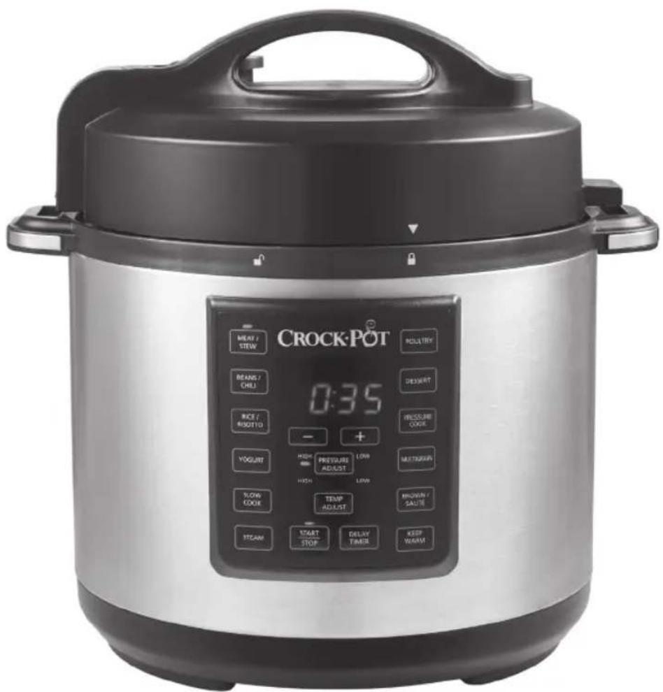 CROCK POT WEAT / STEW BEANS / CHILL RICE / ROSSI VOGURT SLOW COOK STEAM 0:35 + - HIGH PRESTURE ADJUST TEMP ADJUST START STOP DALLAY TIMER DESSERT PRESSURE COOK MUSTRIEUR BROWN / SAUTE KEEP WARM