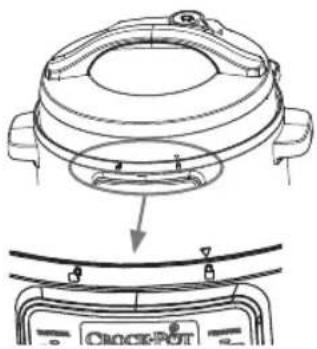 Technical diagram showing a mechanical component with a labeled cross-pot and directional arrow indicating assembly or assembly.