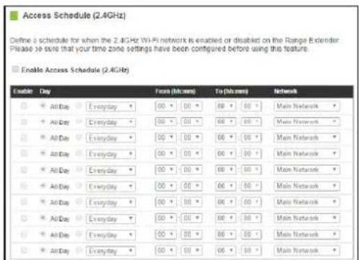 Amped Wireless Athena-EX RE2600M - 2.4GHz Wi-Fi Settings: Access Schedule (2.4GHz) - 1