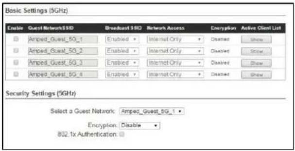 Amped Wireless Athena-EX RE2600M - 5.0GHz Wi-Fi Settings: Guest Networks (5.0GHz) - 1