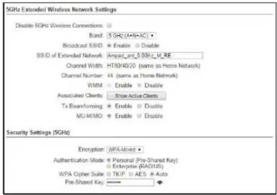 Amped Wireless Athena-EX RE2600M - 5.0GHz Wi-Fi Settings: Extended Network Settings (5.0GHz) - 1