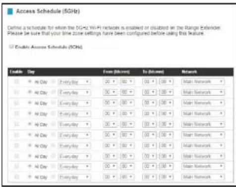 Amped Wireless Athena-EX RE2600M - 5.0GHz Wi-Fi Settings: Access Schedule (5.0GHz) - 1