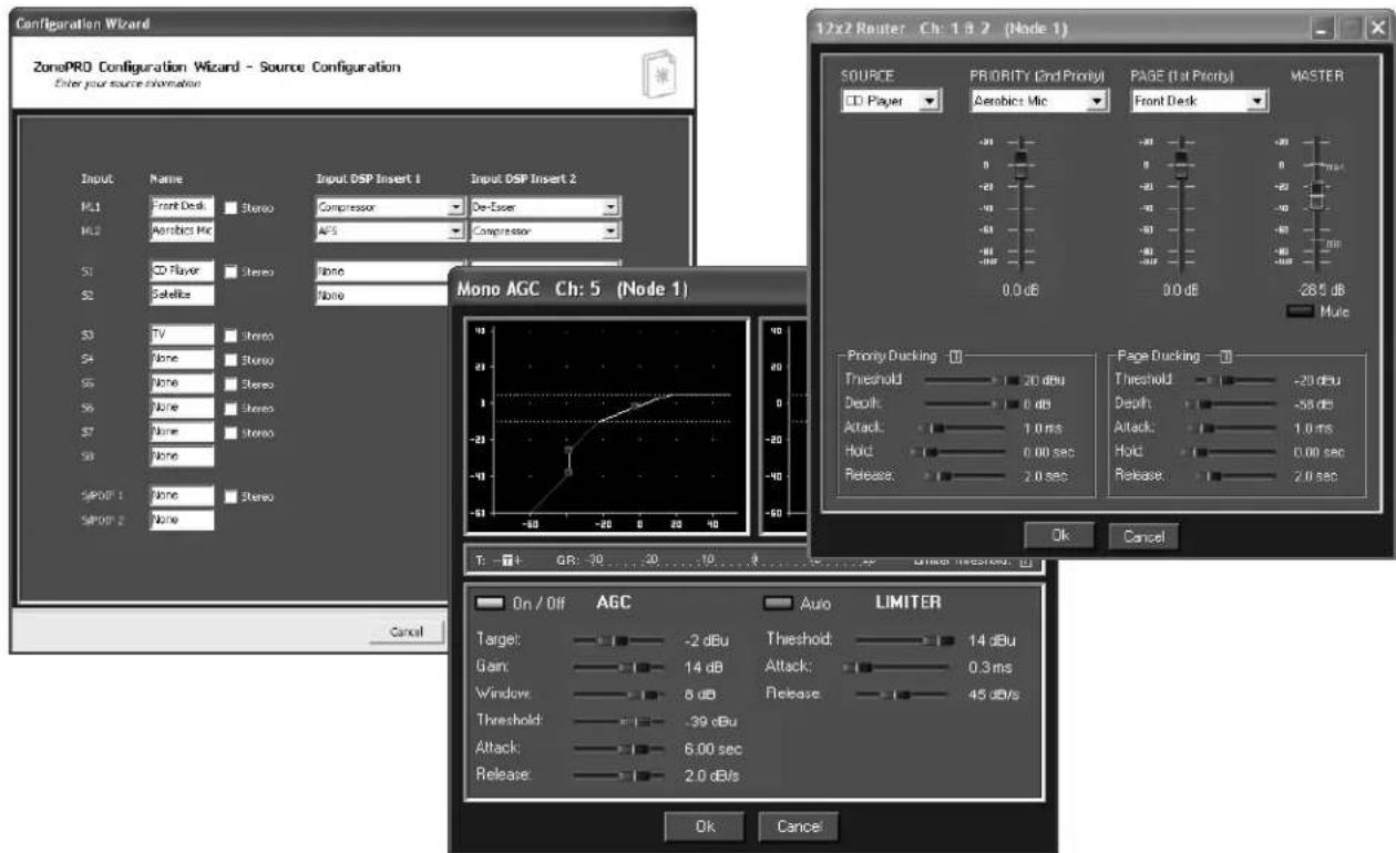 Configuration Wizard ZonePRO Configuration Wizard - Source Configuration Enter your source information Input Name Input DSP Insert 1 Input DSP Insert 2 ML1 Front Desk Stereo Compressor De-Ease ML2 Aerobics Mic AFS Compressor S1 CD Player Stereo None S2 Satellite None S3 TV Stereo S4 None Stereo S5 None Stereo S6 None Stereo S7 None Stereo S8 None SPORF 1 None Stereo SPORF 2 None Mono AGC Ch: 5 (Node 1) 40 20 0 -20 -40 -60 -80 -100 -120 -140 -160 -180 -200 -220 -240 -260 -280 -300 -320 -340 -360 -380 -400 -420 -440 -460 -480 -500 -520 -540 -560 -580 -600 -620 -640 -660 -680 -700 -720 -740 -760 -780 -800 -820 -840 -860 -880 -900 -920 -940 -960 -980 -1000 SOURCE PRIORITY (End Priority) PAGE (1st Priority) MASTER □ Player ▼ Aerobics Mic Front Desk +30 -30 -30 -30 -30 -30 -30 -30 -30 -30 -30 -30 -30 -30 -30 -30 -30 -30 -30 -30 -30 -30 -30 -30 -30 -30 -30 -30 -30 -30 -30 -30 -30 -30 -1.5 dB -2.5 dB 2.5 dB 2.5 dB 2.5 dB 2.5 dB 2.5 dB 2.5 dB 2.5 dB 2.5 dB 2.5 dB 2.5 dB 2.5 dB 2.5 dB 2.5 dB 2.5 dB 2.5 dB 2.5 dB 2.5 dB 2.5 dB 2.5 dB 2.5 dB Mioe Priority Duckling □ Page Duckling □ Threshold 20 dBu Depth 8 dB Attack 1.0 ms Hold 0.00 sec Release 2.0 sec 2.0 sec 2.0 sec 2.0 sec 2.0 sec 2.0 sec 2.0 sec 2.0 sec 2.0 sec 2.0 sec 2.0 sec 2.0 sec 2.0 sec 2.0 sec 2.0 sec 2.0 sec 2.0 sec 2.0 sec 2.0 sec 2.0 sec 2.0sec T: On / Off GR: -99... -29... ... ... ... ... ... ... ... ... ... ... ... ... ... ... ... ... ... ... ... ... ... ... ... ... ... ... ... ... ... ... ... ... ... ... ... ... ... ... ... ... ... ... ... ... ... ... ... ... ... ... ... ... ... ... ... ... ... ... ... ... ... ... ... ... ... ... ... ... ... ... ... ... ... ... On / Off AGC Auto LIMITER Target: -2 dBu Threshold: 14 dBu Gain: 14 dB Attack: 0.3ms Window: 6 dB Release: 45 dB/s Threshold: -39 dBu Attack: 6.00 sec Release: 2.0 dB/s Ok Cancel