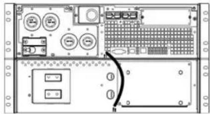 Diagram of an electronic device rear panel with labeled components and a curved arrow indicating rotation or movement.