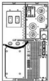Technical diagram of an electronic device with labeled components and a curved arrow indicating motion or movement.
