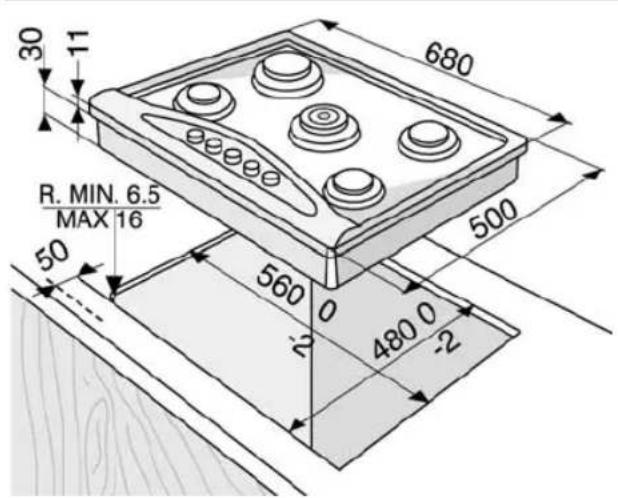 BAUKNECHT TGW 6500 IN - DIMENSIONS OF COOKING HOB AND WORKTOP (mm) - 1