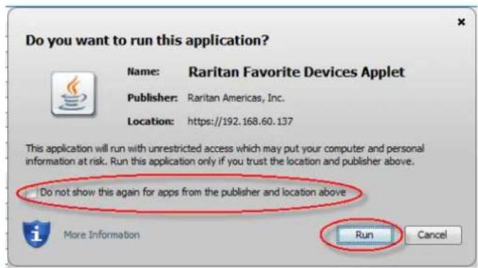 Raritan Dominion SX II - Java Validation and Access Warning - 1